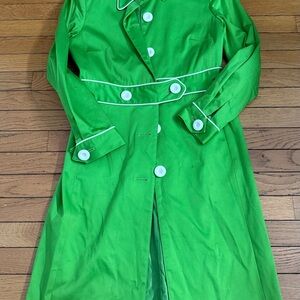 Larry Levine Vibrant Green Trench Coat with White Accents